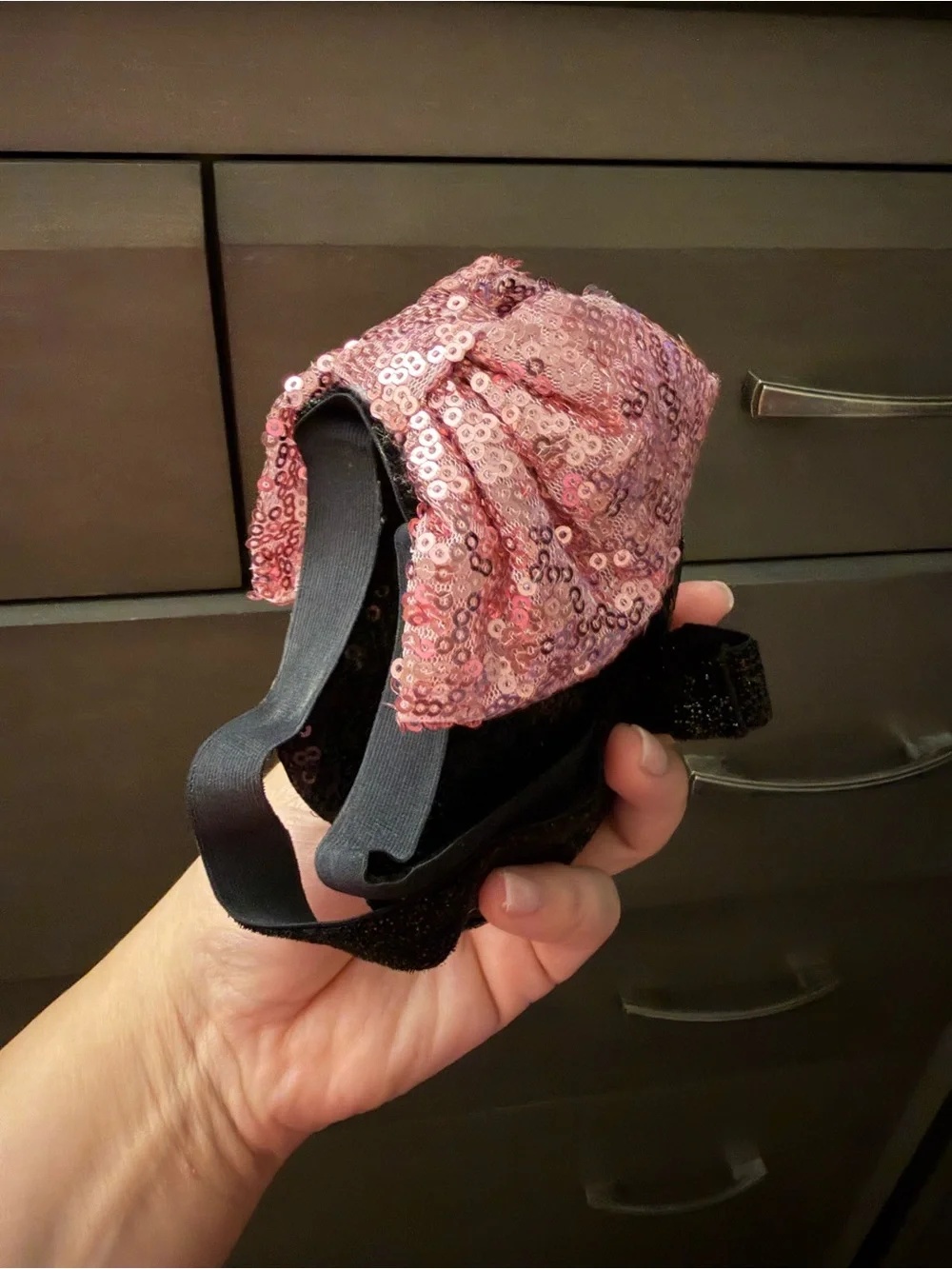 Kids Sequin Mouse Ear Headband with Pink Bow
